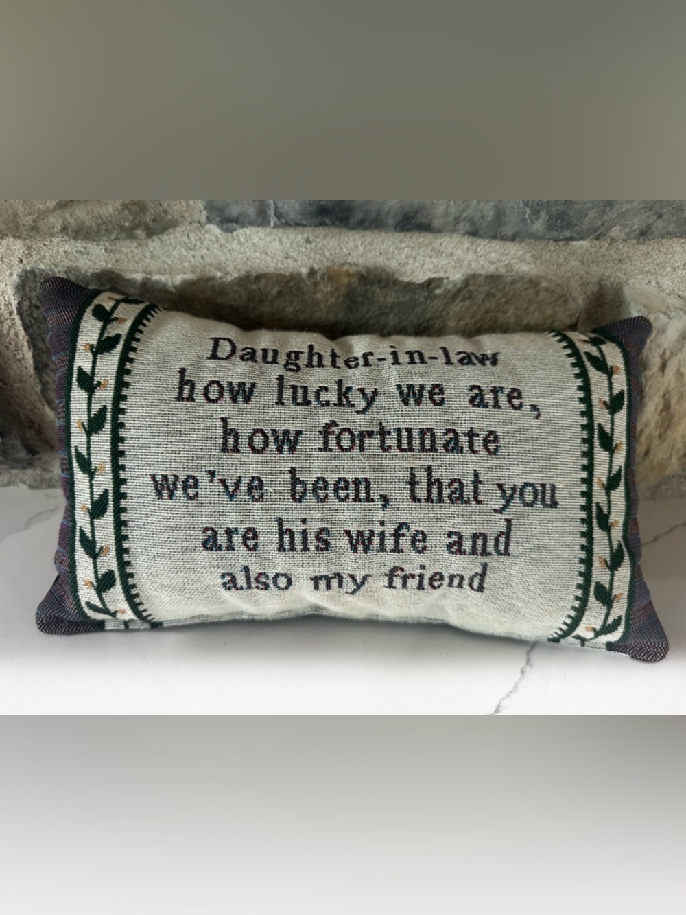 Vintage Ultima Weave Daughter-In-Law Throw Pillow Needlepoint Tapesty 12 X7 X 4